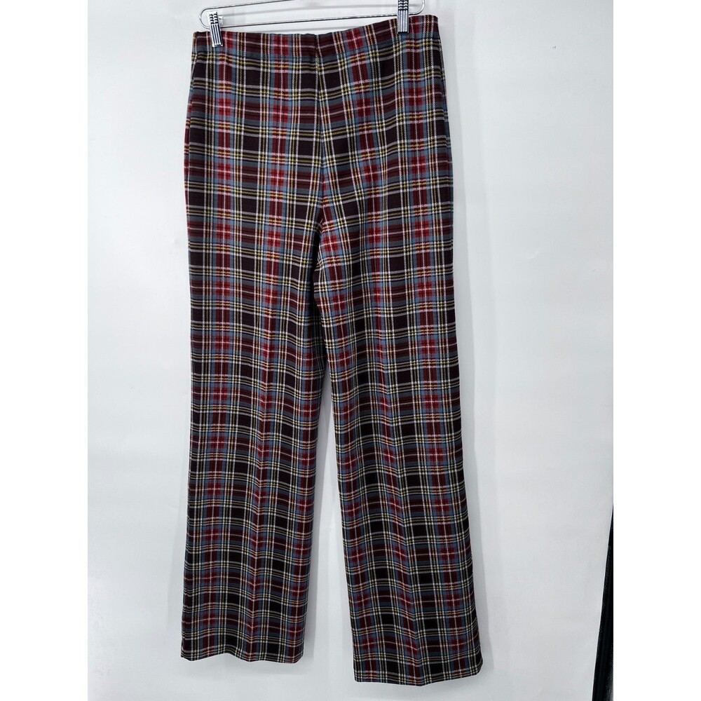 Vintage 1970s Sears Pants That Fit Plaid Red Tartan size 14 long tall women's